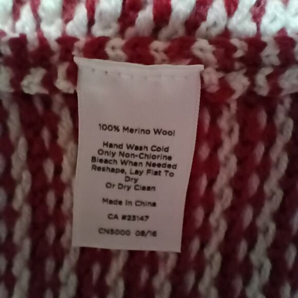 Talbots Merino Wool Small Long Cardigan Sweater Diamond Pattern Red/White - Picture 11 of 13